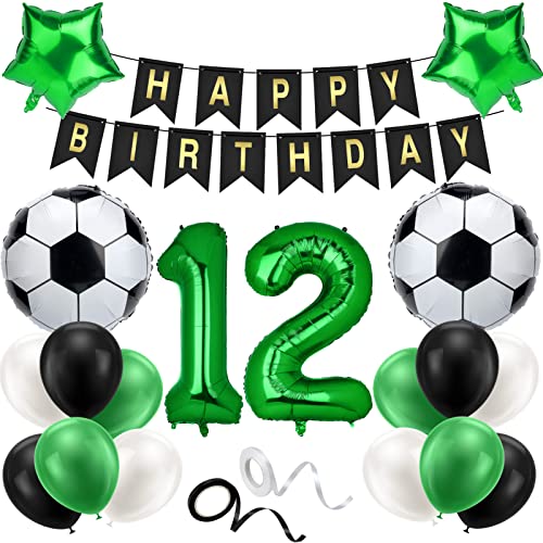 ALTcompluser Fußball Luftballon 12 Geburtstag Deko Grün 12.Geburtstagsdeko Jungen Happy Birthday Girlande 12 Jahre Deko Ballons für Kinder Junge Geburtstag Party Fußball Deko(12th) von ALTcompluser