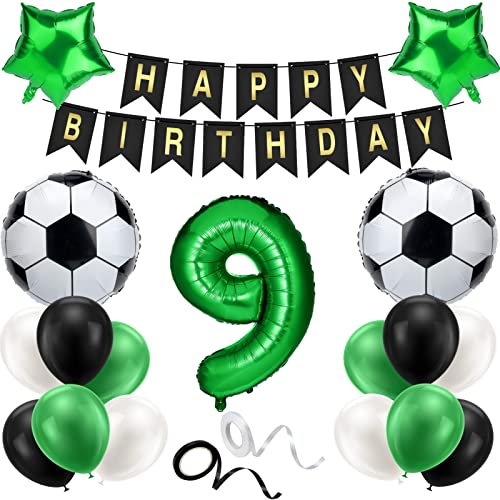 ALTcompluser Fußball Luftballon 9 Geburtstag Deko Grün 9.Geburtstagsdeko Jungen Happy Birthday Girlande 9 Jahre Deko Ballons für Kinder Junge Geburtstag Party Fußball Deko(9th) von ALTcompluser