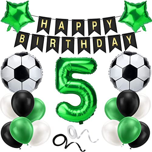 ALTcompluser Fußball Luftballon 5 Jahre Geburtstag Deko Grün 5.Geburtstagsdeko Jungen Happy Birthday Girlande Deko Ballons für Kinder Junge Geburtstag Party Fußball Deko(5th) von ALTcompluser