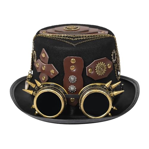 ALWIDA Gothic Steampunk Zylinder – Retro Kostüm Cosplay Zylinder mit abnehmbarer Brille – Verkleidungszubehör, Kostüm Herren für Halloween Maskerade Verkleiden von ALWIDA