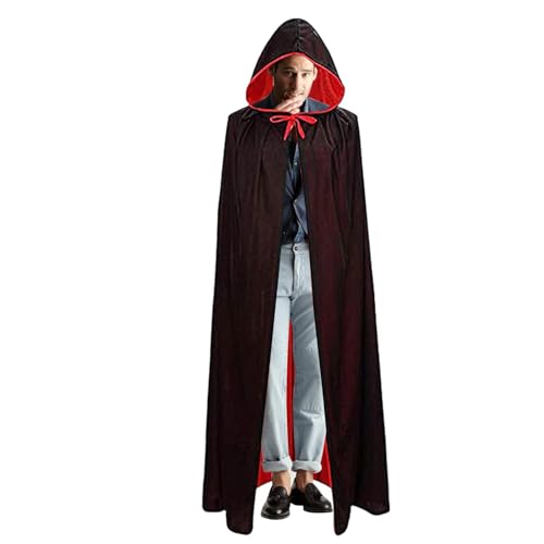 ALWIDA Halloween-Umhang mit Kapuze, leichter Samt-Halloween-Übermantel, Halloween-Cosplay-Kostüme, Ritter-Kostüm, cooles Kostüm, Unisex für Damen und Herren von ALWIDA