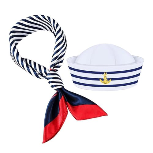 ALWIDA Kapitän Hut Matrosenschiff Kostüm mit Kappe Schal Marine Zubehör Fun Marines Style Caps Exquisite Marine Outfit für Kostüme Aufführungen von ALWIDA