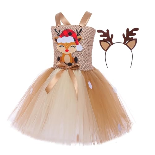 ALWIDA Weihnachtskostüm Kleider für Mädchen - Weihnachten Cosplay Elch Tüll Kleider für Mädchen | Mädchen Weihnachtskostüm Set für Weihnachten, Halloween, Geburtstagsfeier, Kindertag von ALWIDA