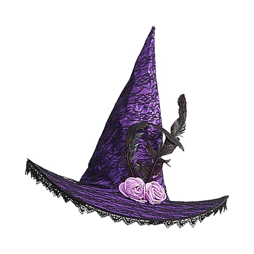 ALWIDA Zauberer-Kostüm für Erwachsene, Hut mit Spitzenkrempe – Halloween-Kostüm-Hüte für Damen, elegantes Halloween-Kostüm, Hexenhut, Mütze, Halloween-Hut, Cosplay, Zaubererhut für Damen, Teenager, von ALWIDA