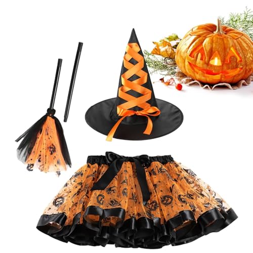 Hexenkostüm für Damen – Kinder Hexenkostüm | Halloween-Hexen-Outfits | Mädchenkostüm mit Hut und Besen | Cosplay-Outfit für Mädchen | Hexen-Tutu-Rock | Kostüm Rollenspiel-Requisiten für Halloween Hexe von ALWIDA