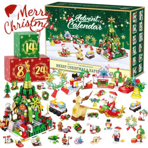 ALiquid Adventskalender 2024, 24 Weihnachtsdekoration Klemmbausteine Set, Weihnachten Bausatz, Bausteine Kompatibel mit Lego (E) von ALiquid