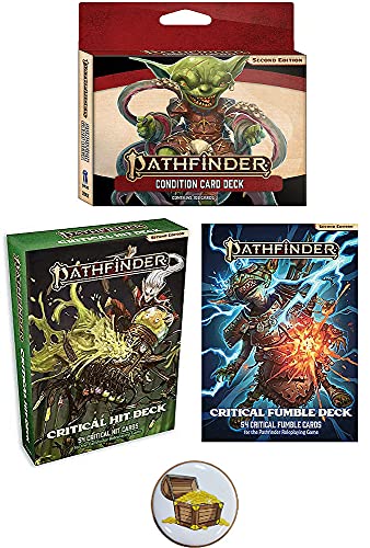 Pathfinder 2nd Ed Bundle of Condition Card, Critical Hit, and Fumble Decks and Treasure Chest Button von AMA