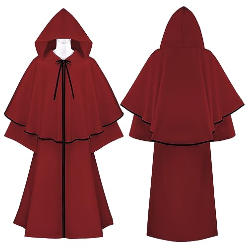 AMCOIN Erwachsene Kapuze Robe Jedi Zauberer Mantel Das Mantel Halloween Ritter Tunika Rollenspiel Kostüm (rot,M) von AMCOIN