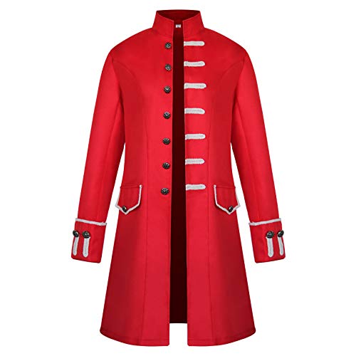 AMCOIN Herren Steampunk Frack Mantel Gothic Kostüm Vintage Mittelalter Gehrock Halloween Fashing Cosplay Smoking Kostüm (Rot,3XL) von AMCOIN