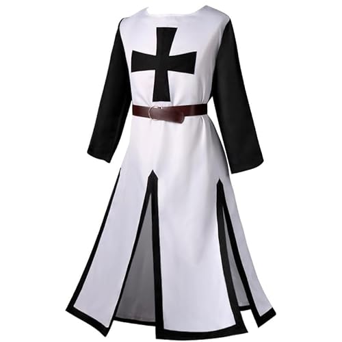 AMCOIN Mittelalter Ritter Kostüm Tempelritter Kreuzritter Tunika Tempel Fasching Halloween Cospaly Waffenrock - Herren Tempelritter Edel Rot (Schwarz,M) von AMCOIN