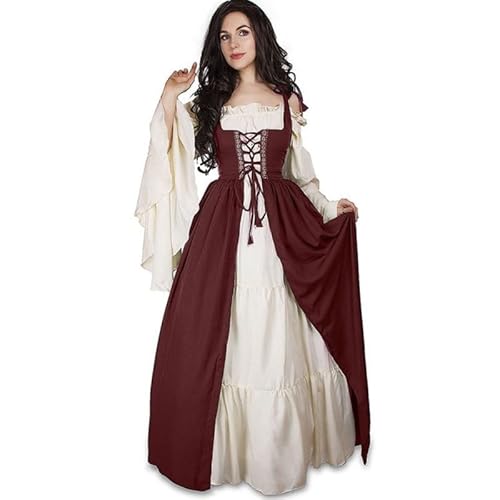 AMCOIN Renaissance Kleid Damen Mittelalter Kleid Mittelalter Kostüme Kittel Und Mythisches Unterrock-Set (rot,L) von AMCOIN