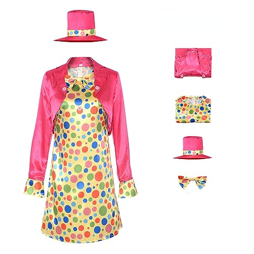 Damen-Clown-Kostüm,lustiges Gelbes Clown-Kostüm Mit Bunten Punkten Für Damen Karneval Set Bestehend Aus Mantel,Hut,Rock,Fliege. (A-1,XL) von AMCOIN