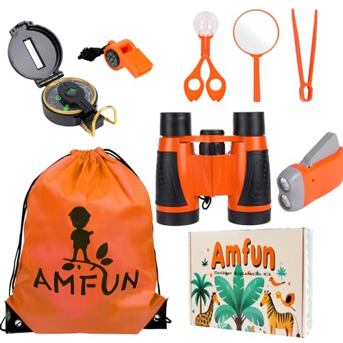 AMFUN Forscherset für Kinder, 8-Teiliges Entdecker Set, Outdoor Spielzeug Geschenk, mit Fernglas Kinder, Insektenfänger, Kompass, Becherlupe, für Jungen und Mädchen, Camping, Natur Erforschen von AMFUN