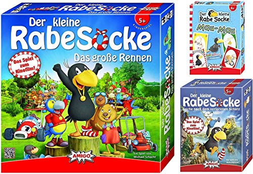 AMIGO Der Kleine Rabe Socke - Spielepaket mit Das große Rennen, Suche nach dem verlorenen Schatz und Mau Mau von AMIGO
