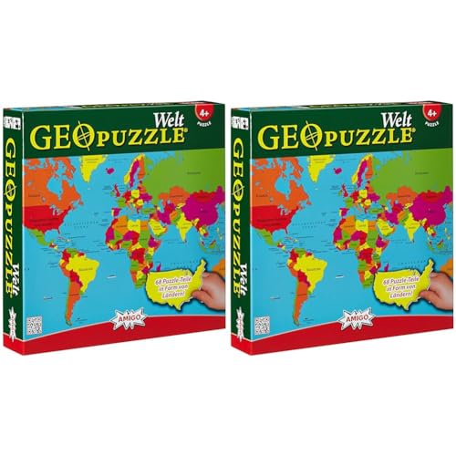 Amigo Spiel + Freizeit GEO 507 381 - GeoPuzzle – Welt, 36 Monate+ (Packung mit 2) von AMIGO