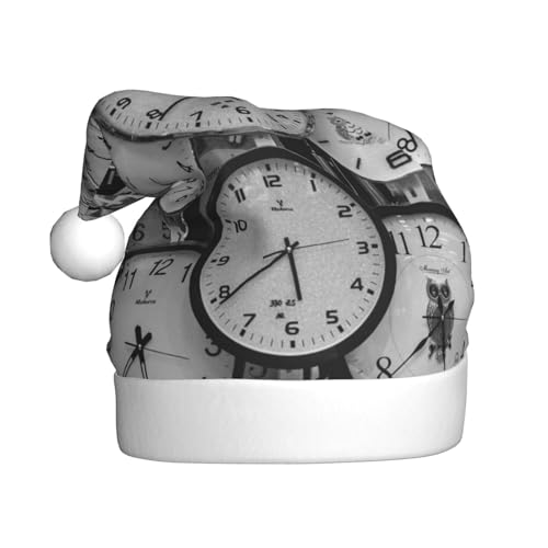 AMINNU Clock Art Santa Claus Mützen, Erwachsene Weihnachtsmützen, Unisex Plüsch Weihnachtsmützen, Neujahr Festliches Partyzubehör von AMINNU