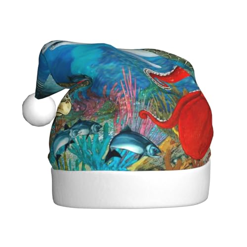 AMINNU Delfine Sea Turtle Octopus Coral Reef Santa Claus Hüte Erwachsene Weihnachtsmützen Unisex Plüsch Weihnachtsmützen Neujahr Festlich Party Supplies von AMINNU