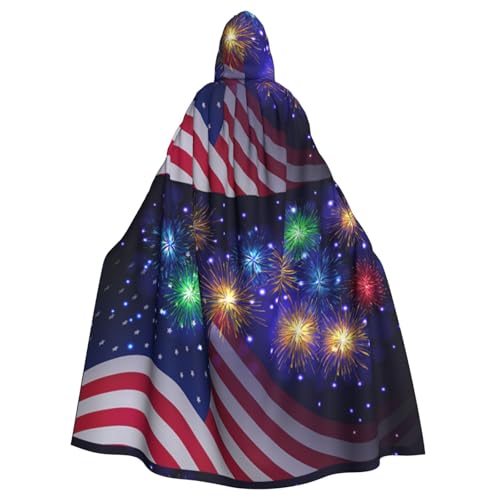 AMINNU Feuerwerk Amerikanische Flagge 4. Juli Herren und Damen Halloween Kapuzenmantel und Umhang Rollenspiel Kostüme Partykostüme Fasching Langlebig und hautfreundlich von AMINNU