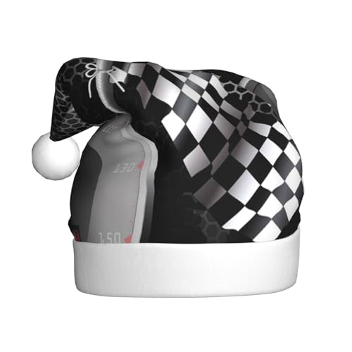 AMINNU Karierte Flagge Racing Weihnachtsmann Hüte Erwachsene Weihnachtsmützen Unisex Plüsch Weihnachtsmützen Neujahr Festlich Party Supplies von AMINNU