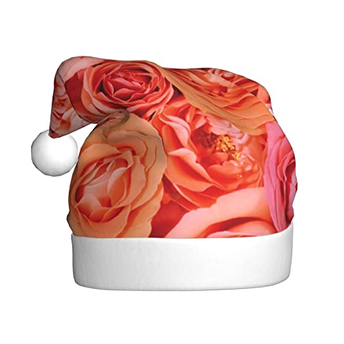 AMINNU Orange Rose Santa Claus Hats Erwachsene Weihnachtsmützen Unisex Plüsch Weihnachtsmützen Neujahr Festlich Party Supplies von AMINNU