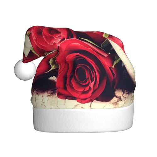 AMINNU Rote Rose Blumen Weihnachtsmann Hüte Erwachsene Weihnachtsmützen Unisex Plüsch Weihnachtsmützen Neujahr Festlich Party Supplies von AMINNU