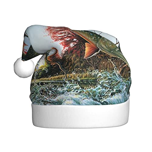 AMINNU Safflower Flying Fish Santa Claus Hüte Erwachsene Weihnachtsmützen Unisex Plüsch Weihnachtsmützen Neujahr Festlich Party Supplies von AMINNU