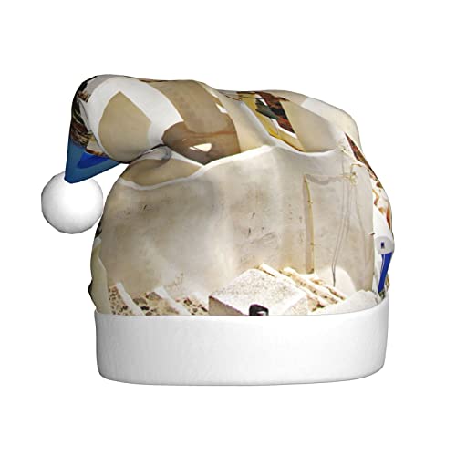 AMINNU Santorini Griechische Insel Meer Blick Weihnachtsmann Hüte Erwachsene Weihnachtsmützen Unisex Plüsch Weihnachtsmützen Neujahr Festlich Party Supplies von AMINNU