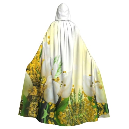 AMINNU Weiße Tulpen Blumen Herren und Damen Halloween Kapuzenmantel Robe und Umhang Rollenspiel Kostüme Party Kostüme Fasching Langlebig und Hautfreundlich von AMINNU