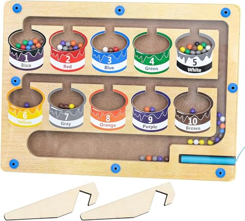 AMJKEJI Magnetspiel Labyrinth Spielzeug Sortierspiel Holzs Montessori Spielzeug Farben und Zahlen Lernen Sortierspiel 3 4 5 6 7 Jahre Magnete Kinder Motorikspielzeug, Geschenk für Mädchen und Jungen von AMJKEJI