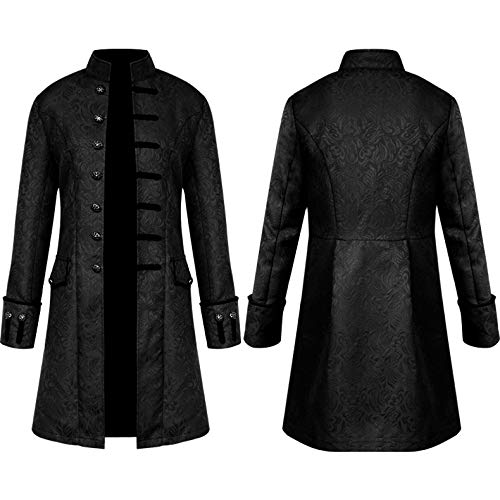 Ammicco Steampunk Jacke Vintage Herren Kostüm Halloween Cosplay Vampir Gothic Mittelalter bestickt Kostüm Erwachsene Ritter Steampunk Mantel lang, Schwarz , Large von AMMICCO