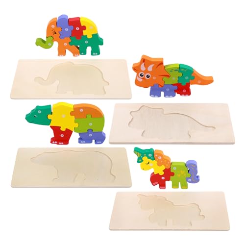 4pcs Dinosaurier Holzpuzzle AMNOOL-Holzpuzzle lernendes pädagogisches Holzpuzzle-Spielzeug lernendes pädagogisches Baby Puzzle Geschenk für 1-6 jährige Jungen und Mädchen von AMNOOL