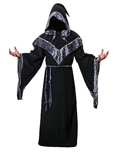 AMNPOLEN Herren Mittelalterlicher dunkler mystischer Zauberer-Robe, Halloween-Kostüm, Kapuzenumhang, Cosplay, Umhang (klein) von AMNPOLEN