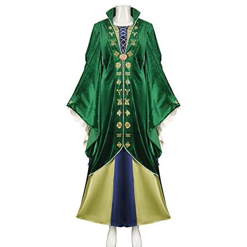 AMNPOLEN Winifred Sanderson Kostüm für Erwachsene, Kleid für Damen und Mädchen, mittelalterlich, Halloween, Cosplay, Hexenschauin, langer Samt-Robe, Umhang (Erwachsene Winifred 02, Medium) von AMNPOLEN