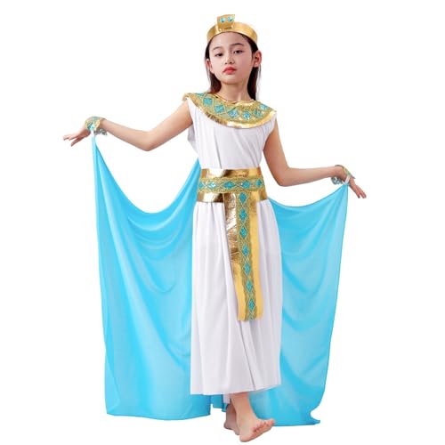 AMOBON Cleopatra Kostüm Kinder Mädchen: Kleopatra Faschingskostüme Kinder mit Kopfdekoration - Ägypten Kleid Mädchen für Karneval Fasching Carnival Mottoparty Cosplay (Weiß, L) von AMOBON