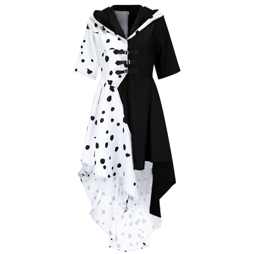 AMOBON Cruella Devil Kostüm Damen: Cruella Deville Kleid Kapuzenmantel im Dress Stil, Böse Madame Kleid Strickjacke für Halloween Karneval Fasching Cosplay Carnival Party (L) von AMOBON