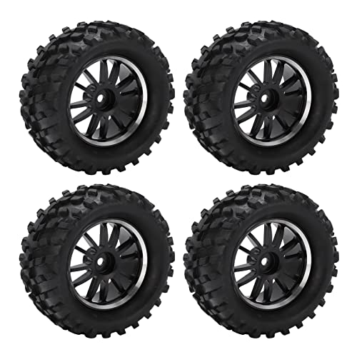 AMONIDA Gummireifen vorne hinten, langlebig schwarz 4 Stück RC-Reifen und Felgen Set Verschleißfest für Wltoys 144001 für 1/14 RC Offroad-Auto von AMONIDA