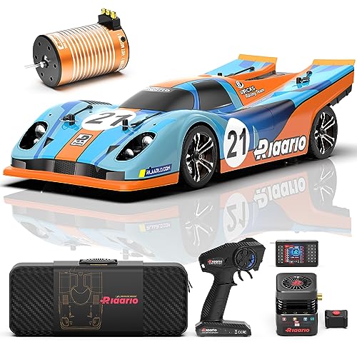 AMORIL 1/10 Schnelle bürstenlose RC-Drift-Autos für Erwachsene, max. 200 km/h On-Road-Supersportwagen aus Kohlefaser mit bürstenlosem 3660-3900-KV-Motor, 120-A-ESC, wasserdichtem Koffer, blau von AMORIL