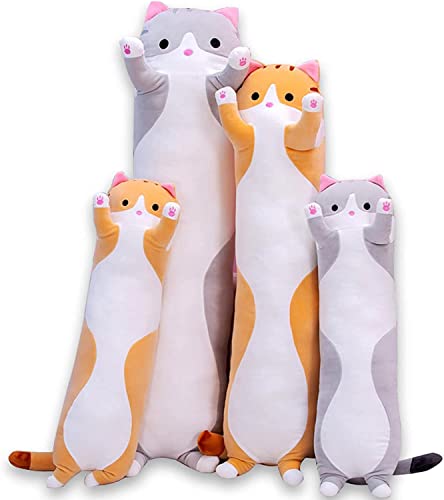 AMOZO Katze Kuscheltier Stofftier Lange Katzen Kissen Plüschtiere Kawaii große süße Cat Plüsch Sofakissen Geschenke für Freunde Kinder Dekoration(Orange,110cm) von AMOZO