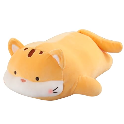 AMOZO Katze Kuscheltiere Kawaii Süße Katze Plüschkissen Stofftiere Weiche Plüschtier Kitty Plüsch Dekokissen Geschenke für Mädchen Kinder (Orange) von AMOZO