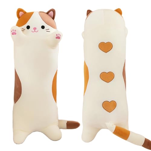 AMOZO Katzen Kuscheltiere süße Lange Katzen Plüschtiere, Niedliche Weiche Katze Stofftiere Plüsch Kissen Spielzeug für Mädchen und Kinder, 1PCS, 70cm/Neu Beige von AMOZO