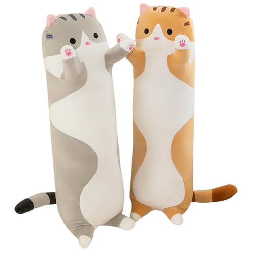 AMOZO Katzen Kuscheltiere süße Lange Katzen Plüschtiere, Niedliche Weiche Katze Stofftiere Plüsch Kissen Spielzeug für Mädchen und Kinder (Grau, 50cm) von AMOZO