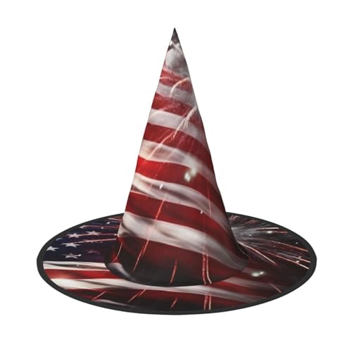 AMREWQYL Amerikanische Flagge Feuerwerk gedruckt Halloween Hut Hexenhut Halloween Party Dekoration von AMREWQYL