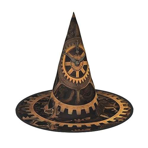 AMREWQYL Gears Clock Bronze Century bedruckter Halloween-Hut Hexenhut Halloween-Party-Dekoration von AMREWQYL