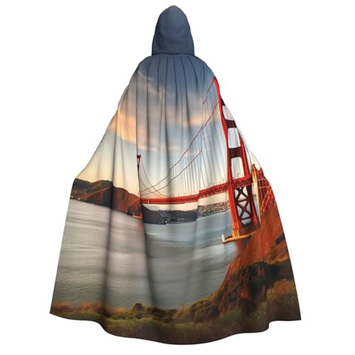 AMREWQYL Golden Gate Bridge Bedruckter Kapuzenumhang für Erwachsene, Unisex, Kapuzenmantel, Umhang für Erwachsene, lässiger Umhang, Schwarz, Einheitsgröße von AMREWQYL