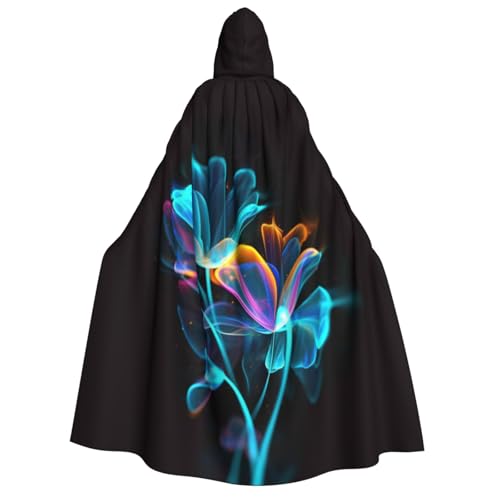 AMREWQYL Kapuzenumhang für Erwachsene, Neon-Blumen-Druck, Unisex, Kapuzenmantel, Umhang für Erwachsene, lässiger Umhang, Schwarz, Einheitsgröße von AMREWQYL