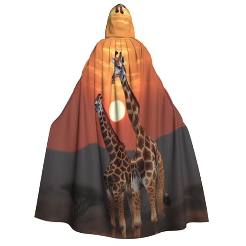 AMREWQYL Kapuzenumhang mit Giraffe bei Sonnenuntergang, bedruckt, Unisex, für Erwachsene, lässiger Umhang, Schwarz, Schwarz, Einheitsgröße von AMREWQYL