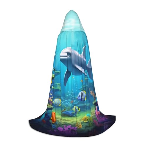 AMREWQYL Ocean Animals bedruckter Kapuzenumhang für Teenager, Unisex, Kapuzenmantel, Schwarz, Medium von AMREWQYL