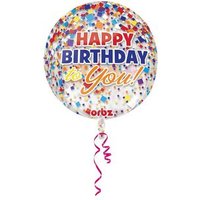 AMSCAN 3067501 Orbz Happy Birthday Konfetti durchsichtig Folienballon G20 verpackt 38 x 40 cm von AMSCAN®