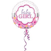 AMSCAN 3364301 Standard Baby Girl Scallop Foil Ballon, round, S40, packed, 43 cm von AMSCAN®