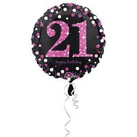 AMSCAN 3378401 Standard "Pink Celebration 21" Folienballon Rund Holo, S55, verpackt, 43 cm von AMSCAN®